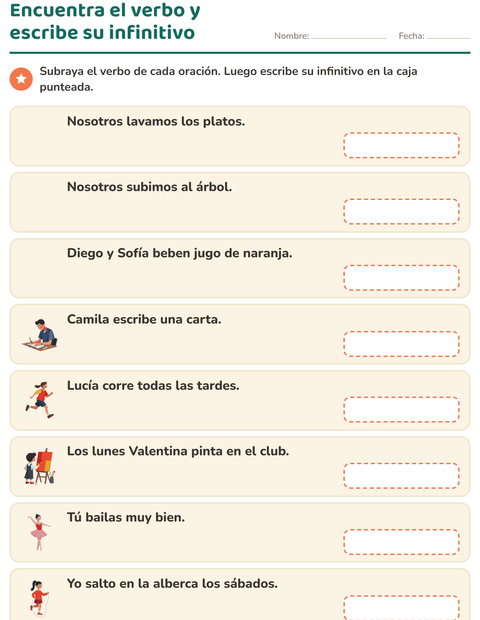 Vista previa de la hoja de Conjugar verbos para grado 2