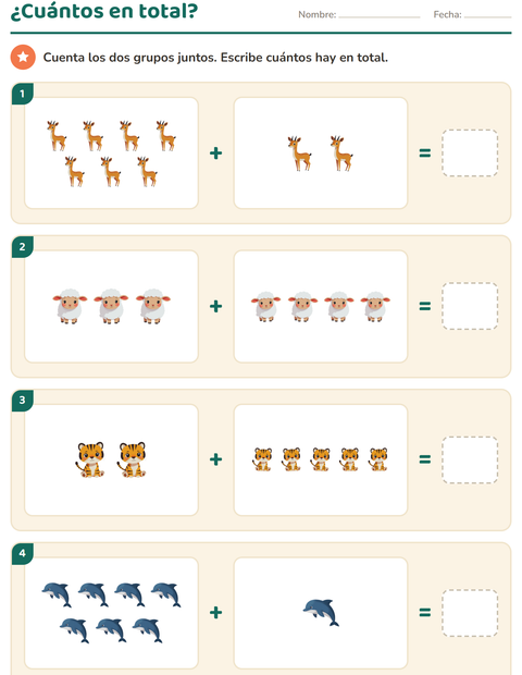 Vista previa de la hoja de Contar con dibujos con Animales para jardín infantil