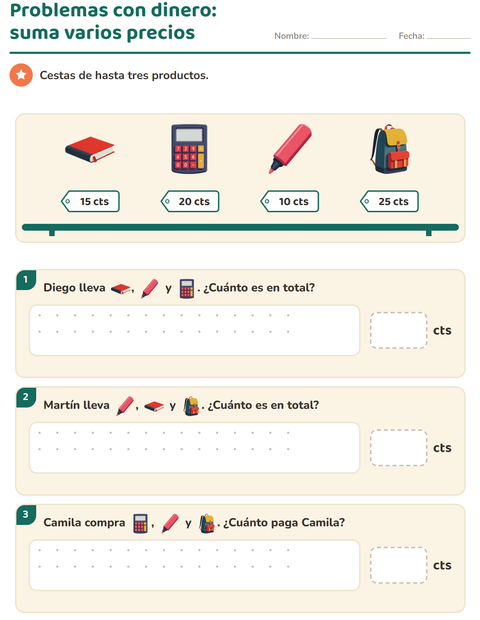 Vista previa de la hoja de Contar dinero con Salón de clases para grado 2