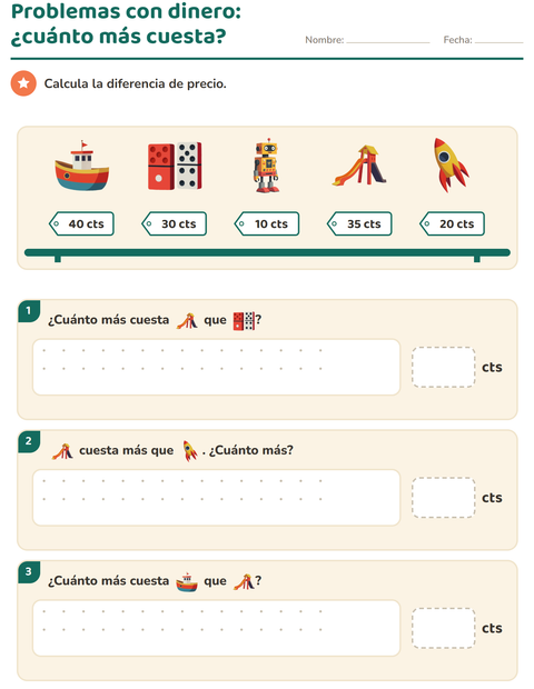 Vista previa de Problemas con dinero: ¿cuánto más cuesta? — segundo grado