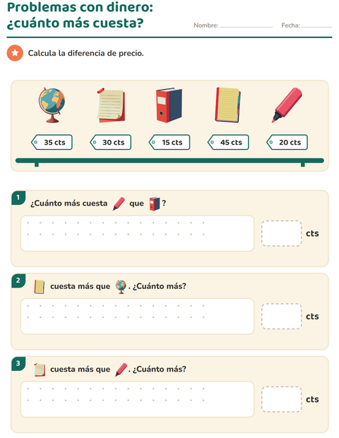 Vista previa de la hoja de Contar dinero con Salón de clases para grado 2