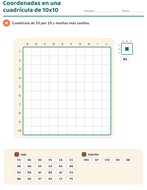 Vista previa de Coordenadas en una cuadrícula de 10 por 10 — segundo grado