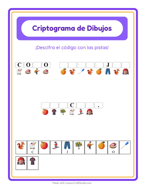 Vista previa de la hoja de Criptograma para jardín infantil