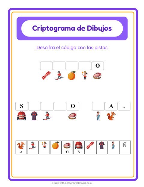 Vista previa de la hoja de Criptograma para jardín infantil