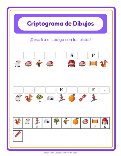 Vista previa de la hoja de Criptograma para jardín infantil