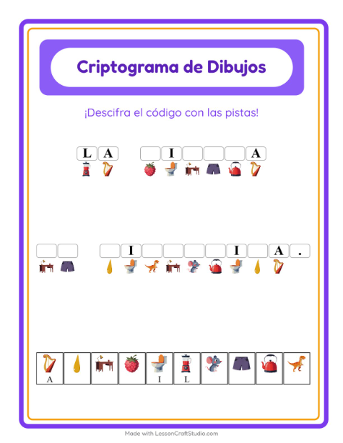 Vista previa de la hoja de Criptograma para jardín infantil