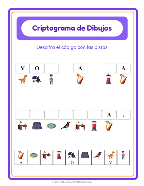 Vista previa de la hoja de Criptograma para jardín infantil
