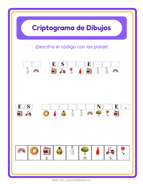 Vista previa de la hoja de Criptograma para jardín infantil