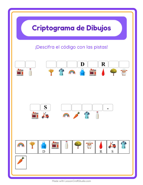 Vista previa de la hoja de Criptograma para jardín infantil