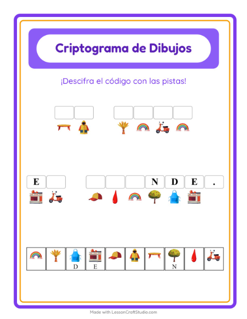 Vista previa de la hoja de Criptograma para jardín infantil