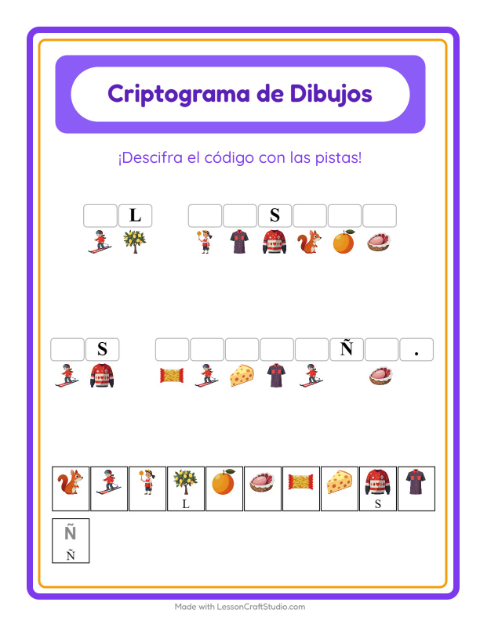 Vista previa de la hoja de Criptograma para jardín infantil