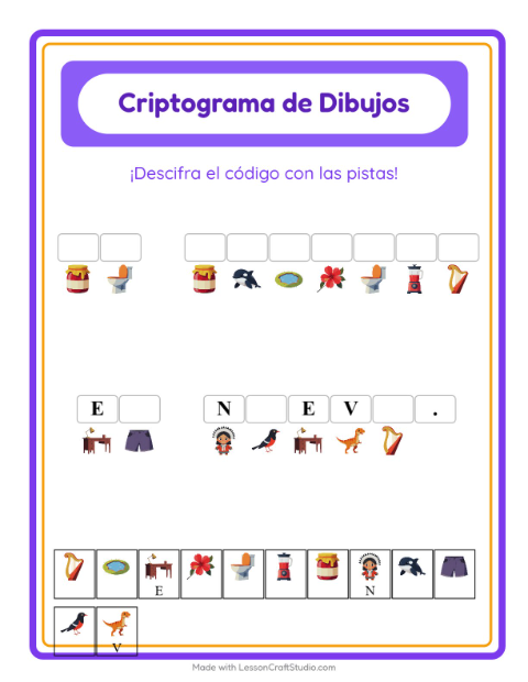 Vista previa de la hoja de Criptograma para jardín infantil