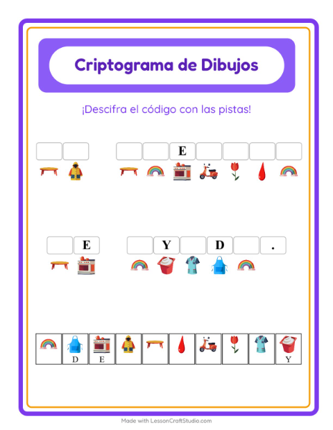 Vista previa de la hoja de Criptograma para jardín infantil
