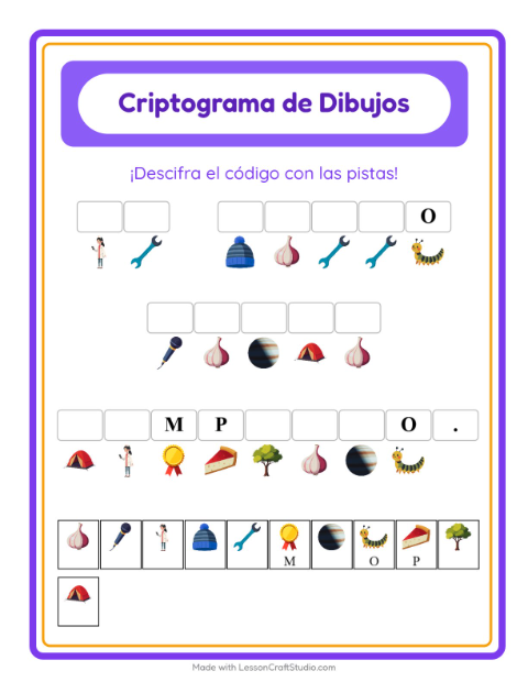 Vista previa de la hoja de Criptograma para jardín infantil