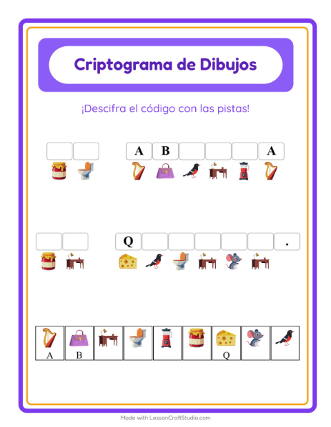 Vista previa de la hoja de Criptograma para jardín infantil