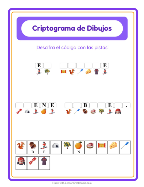 Vista previa de la hoja de Criptograma para jardín infantil