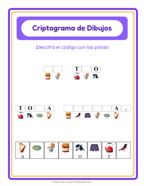 Vista previa de la hoja de Criptograma para jardín infantil