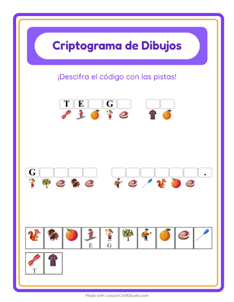 Vista previa de la hoja de Criptograma para jardín infantil
