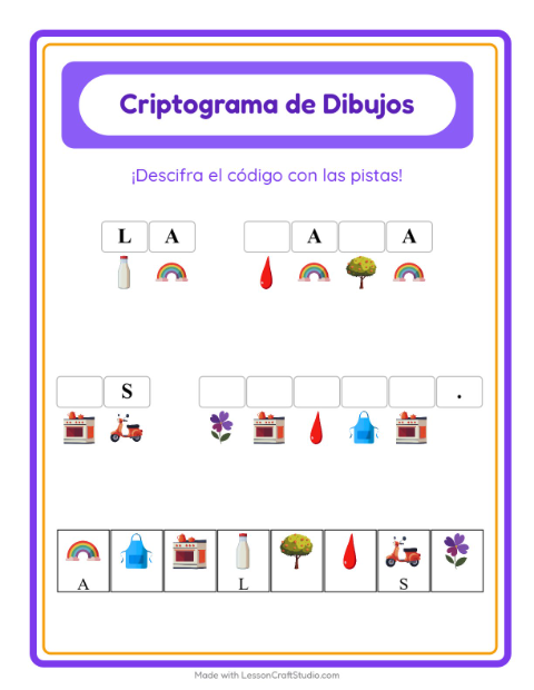 Vista previa de la hoja de Criptograma para jardín infantil