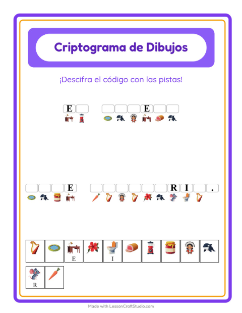 Vista previa de la hoja de Criptograma para jardín infantil