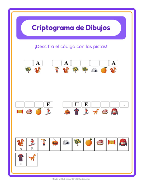 Vista previa de la hoja de Criptograma para jardín infantil