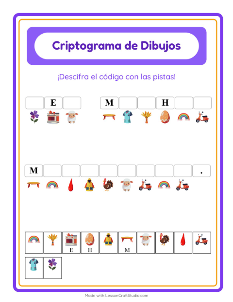 Vista previa de la hoja de Criptograma para jardín infantil