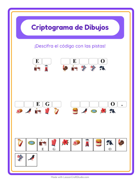 Vista previa de la hoja de Criptograma para jardín infantil