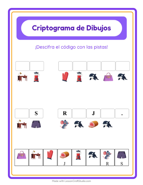 Vista previa de la hoja de Criptograma para jardín infantil