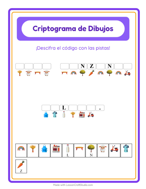 Vista previa de la hoja de Criptograma para jardín infantil