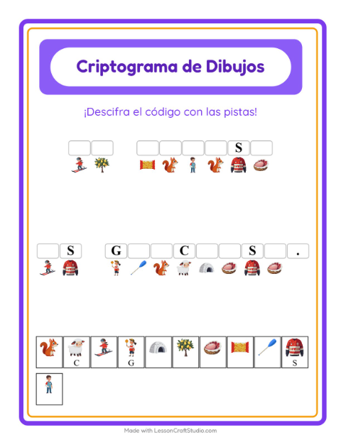 Vista previa de la hoja de Criptograma para jardín infantil