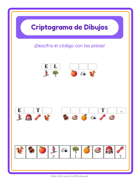 Vista previa de la hoja de Criptograma para jardín infantil