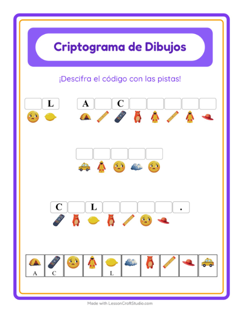 Vista previa de la hoja de Criptograma para jardín infantil