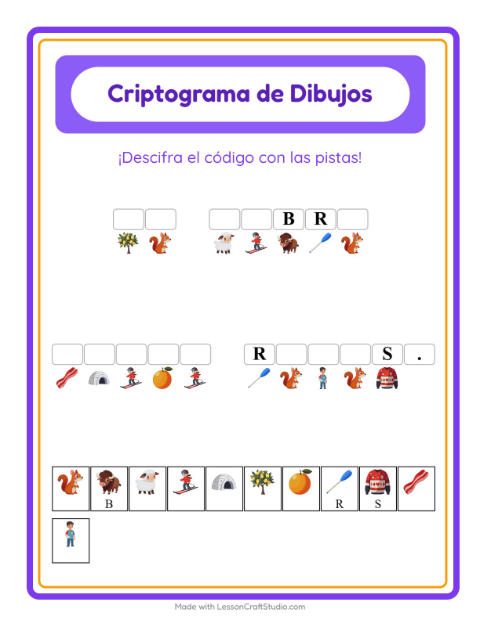 Vista previa de la hoja de Criptograma para jardín infantil