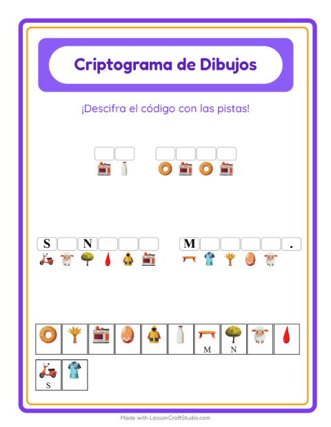 Vista previa de la hoja de Criptograma para jardín infantil