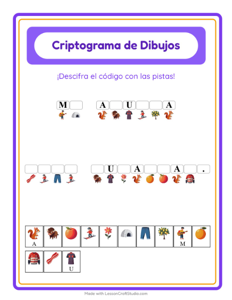 Vista previa de la hoja de Criptograma para jardín infantil