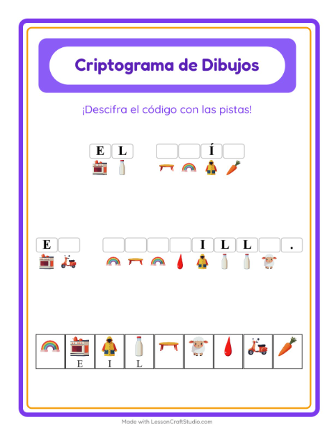 Vista previa de la hoja de Criptograma para jardín infantil