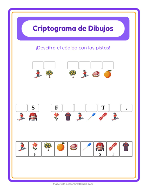 Vista previa de la hoja de Criptograma para jardín infantil