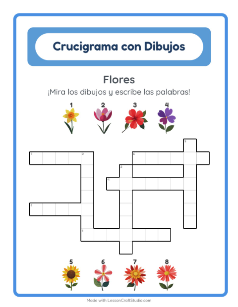 Vista previa de Crucigrama con Flores: Escribe las Palabras