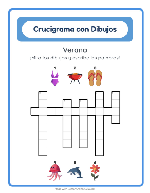 Vista previa de la hoja de Crucigrama para grado 2