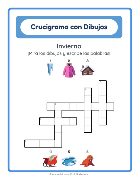 Vista previa de la hoja de Crucigrama para grado 2