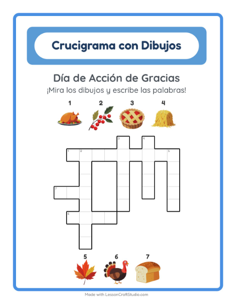 Vista previa de la hoja de Crucigrama para grado 2