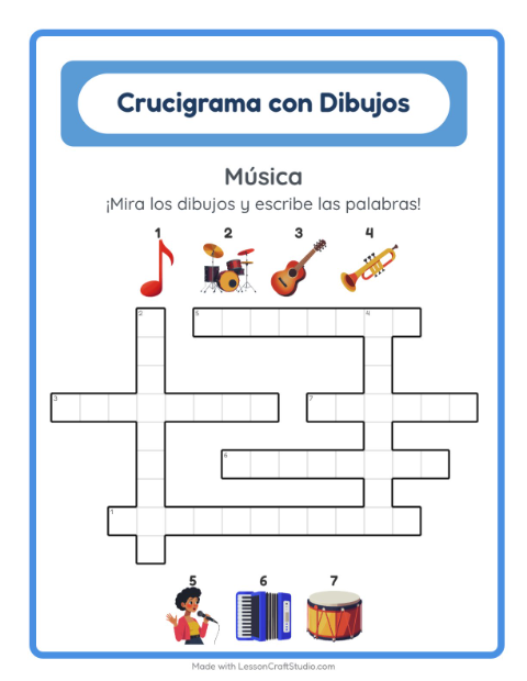 Vista previa de la hoja de Crucigrama para grado 2