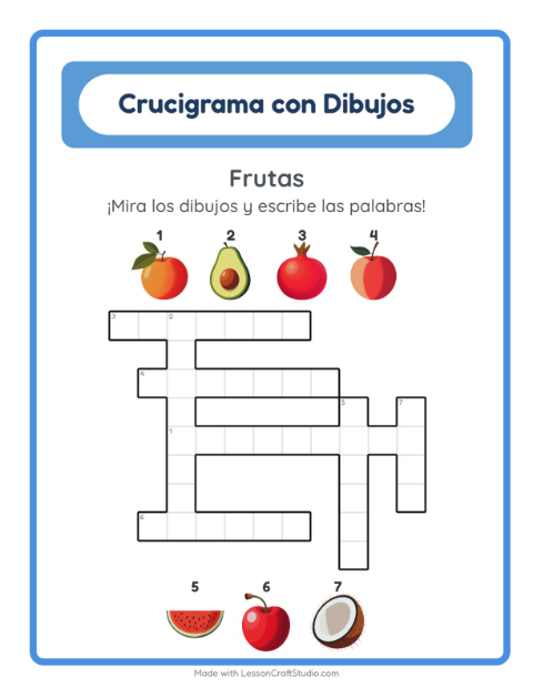 Vista previa de Resuelve el Crucigrama con Frutas y Escribe