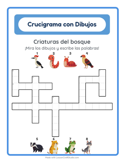 Crucigrama con Criaturas del bosque