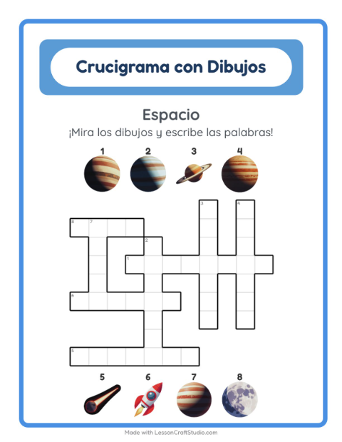 Vista previa de la hoja de Crucigrama para grado 2
