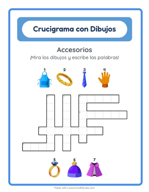 Vista previa de la hoja de Crucigrama para grado 2