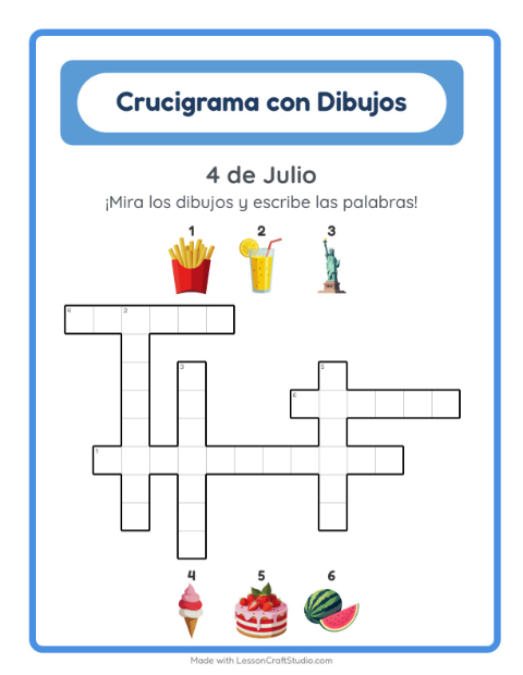 Crucigrama con 4 de Julio