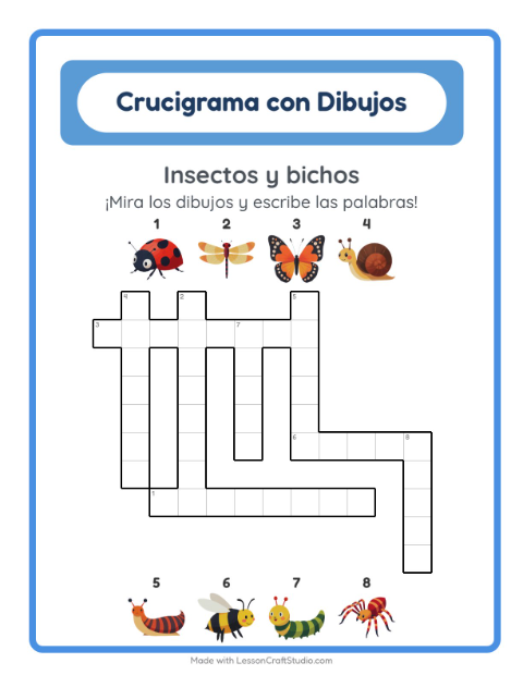 Vista previa de la hoja de Crucigrama para grado 2