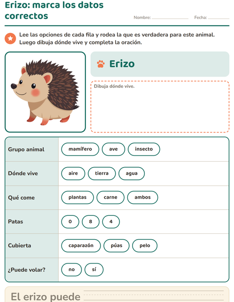 Vista previa de Marca los datos correctos del animal — segundo grado