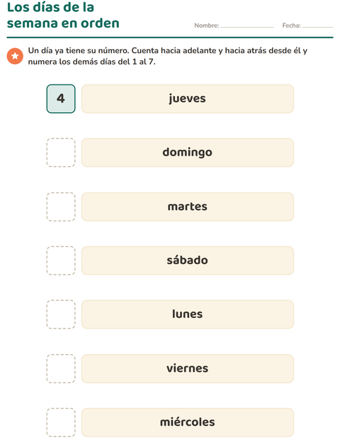 Vista previa de la hoja de Días y meses para jardín infantil